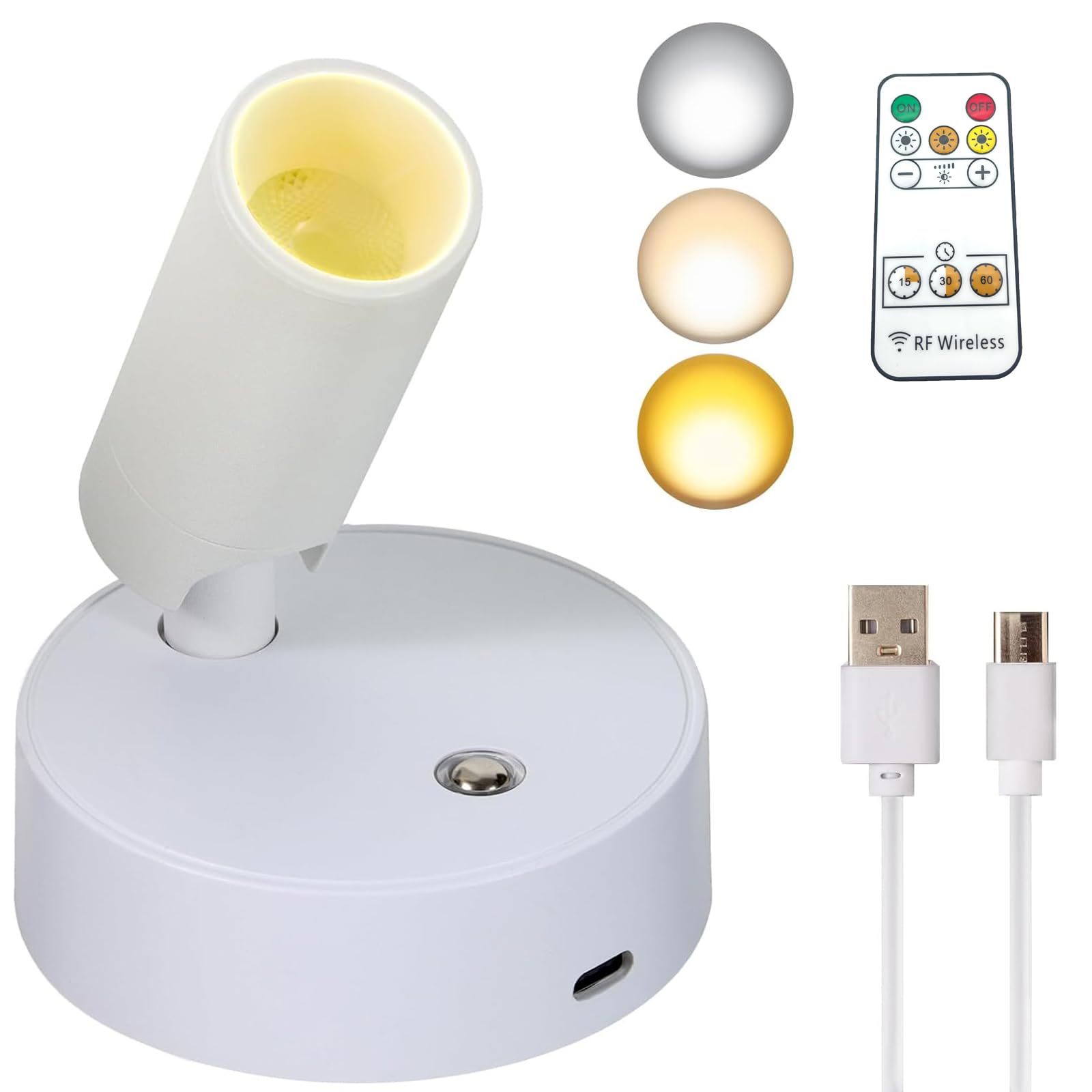 Mini Spotlight,Wireless Rechargeable Wall Focus Lights,Plant Spotlight Indoor with Remote Dimmable,360°Rotate, Uplighting Battery Powered Ceiling Light for Artwork, Plant, Portrai