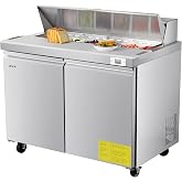 VEVOR 48"W Commercial Refrigerator, 12.5 Cu. Ft Sandwich Prep Refrigerated Table, Mega Top Food Prep Fridge with 12 Pans and Cutting Board, Stainless Steel Salad Prep Cooler for Restaurant, Food Truck