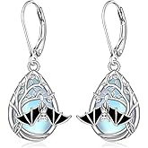 Halloween Bat Earrings Moonstone Earrings for Women Sterling Silver Spooky Gothic Bat Earring Dangle Cute Halloween Jewelry