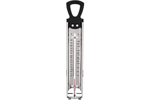Professional Candy & Deep Fry Thermometer - Stainless Steel with Clip, Cool-Touch Handle, 100-400°F/40-200°C, Waterproof for 