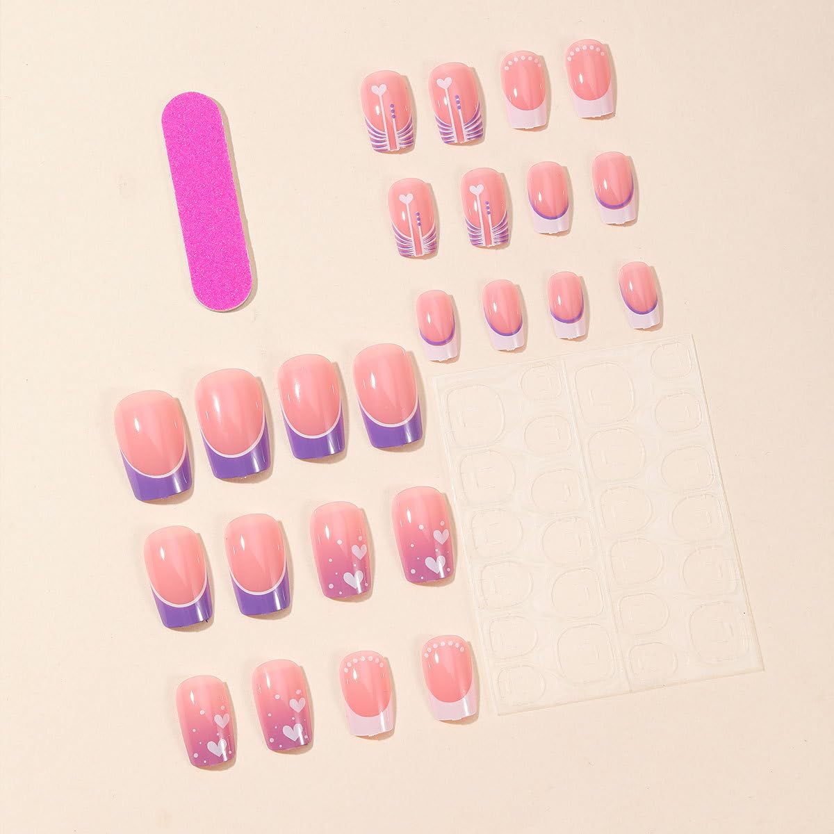 24Pcs French Tip Press on Nails Medium Square Valentines Day Fake Nails with Glue White Heart French Tip Design Acrylic Nails Supply Romantic Valentines False Nails Stick on Nails for Women Girls - Image 2