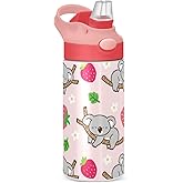 Kigai Koala Strawberry Kids Water Bottle, Insulated Stainless Steel Water Bottles with Straw Lid, 12 oz BPA-Free Leakproof Duck Mouth Tumbler for Boys Girls