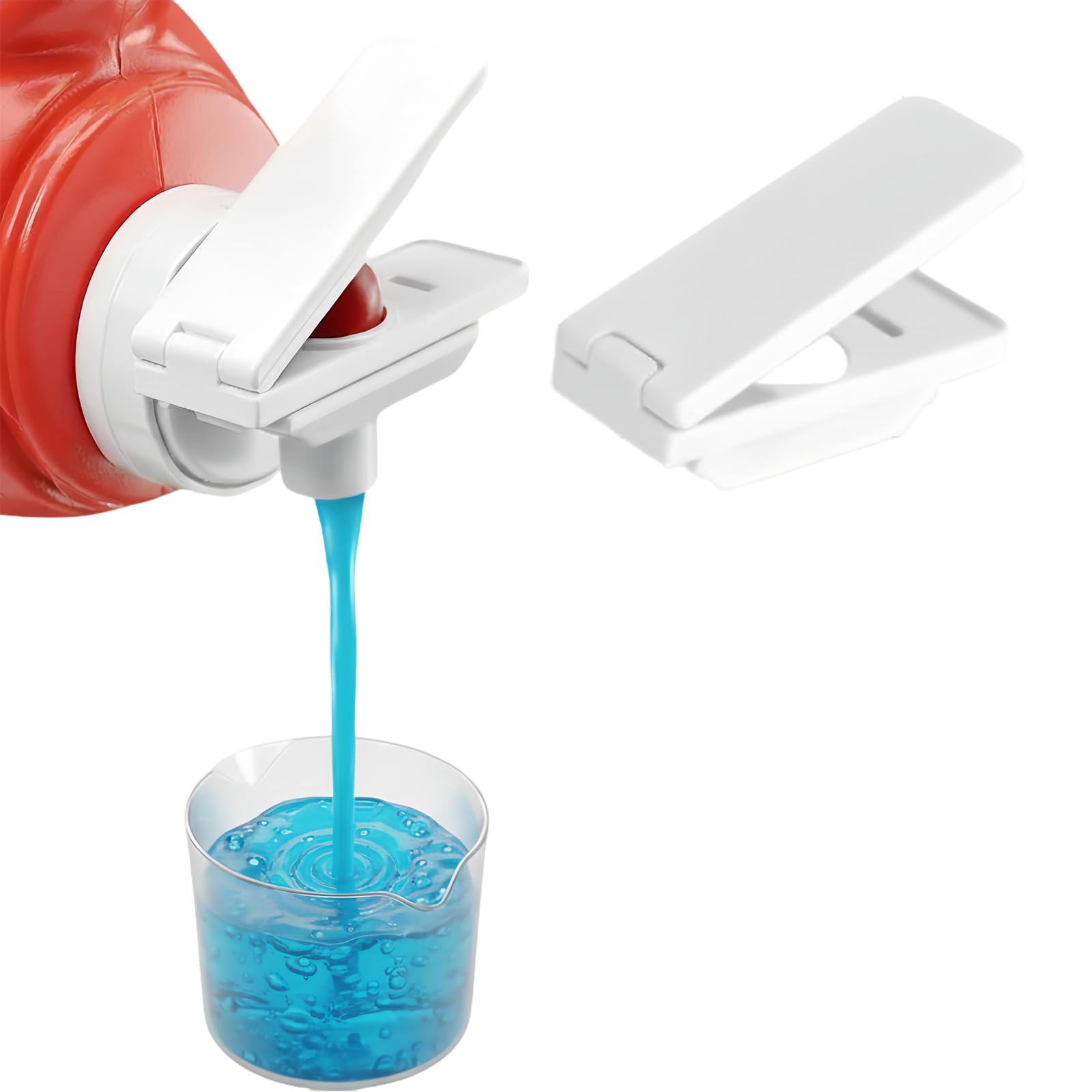 Photo 1 of 2 Pack Laundry Detergent Dispenser Nozzle Holder – Easy-Press Spout Opener, Drip-Free Detergent & Softener Accessory, Fits Most Large Bottles, laundry room organization