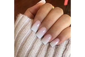 KQueenest Ombre Pink Press on Nails Short Medium Square Glue on Nails White and Pink, French Fake Nails Short Coffin, Spring Acrylic Nails Press on, Gradient Gel Nails For Women False Nails 24 Pcs