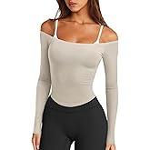 LASLULU Womens Sexy Off The Shoulder Long Sleeve Workout Tops Strapless T Shirts Crop Top Casual Fall Outfits