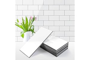 Vamos Tile Peel and Stick Backsplash Tile, 3''x6'' PVC Subway Tile, Stick on Backsplash for Kitchen/Bathroom/Fireplace,4-Piece Glossy Pure White with Dark Gray Grout