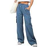 Aleumdr Women High Waisted Drawstring Wide Leg Cargo Pants 2026 Trendy Casual Baggy Joggers Pants with Pockets