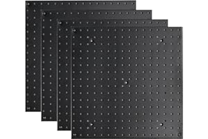 Pegboard Smith 16x16 inch Wall Organizer Pegboard Panels, Black Metal Pegboard for Tool Storage, Workbench Tools Organization Peg Board(4PCS, Black)