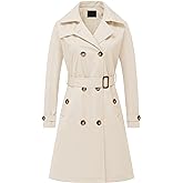 Chrisuno Women's Double Breasted Long Trench Coats Mid-Length Belted Overcoat Dress Jacket with Detachable Hood