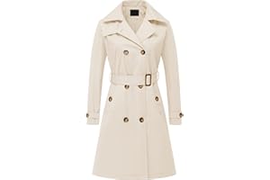 Chrisuno Women's Double Breasted Long Trench Coats Mid-Length Belted Overcoat Dress Jacket with Detachable Hood