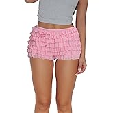 Dancenter Women Ruffle Bloomers Lolita Fairy Short Y2K Mesh Lace Pumpkin Sexy Layered Pettipants Boy Shorts