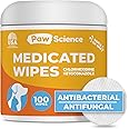 Paw Science Antibacterial & Antifungal Medicated Wipes for Dogs and Cats – 100 Count - Chlorhexidine Wipes with Ketoconazole for The Treatment of Rashes, Skin Infections, Itchy Paws, and Pet Acne