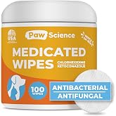 Paw Science Antibacterial &amp; Antifungal Medicated Wipes for Dogs and Cats &ndash; 100 Count - Chlorhexidine Wipes with Ketoconazole for the Treatment of Rashes, Skin Infections, Itchy Paws, and Pet Acne