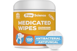 Paw Science Antibacterial & Antifungal Medicated Wipes for Dogs and Cats – 100 Count - Chlorhexidine Wipes with Ketoconazole for The Treatment of Rashes, Skin Infections, Itchy Paws, and Pet Acne