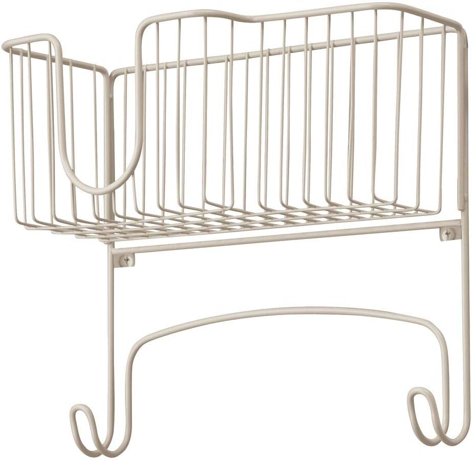 mDesign Metal Wall Mount Ironing Board Holder with Large Storage Basket - Holds Iron, Board, Spray Bottles, Starch, Fabric Refresher for Laundry Rooms - Satin: Home & Kitchen