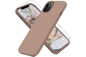 FUNMIKO Compatible with iPhone 13 Pro Max Case with Screen Protector,Silky Liquid Silicone Case, Scratch Proof Soft Microfiber Lining,Slim Fit Shockproof Protective Phone Case 6.7",Light Brown