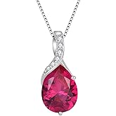 FYNSBLE Birthstone Necklace for Women 925 Sterling Silver 10 * 14mm Pear Shaped Solitaire Birthstone Pendant Necklace Hypoallergenic Jewelry for Women
