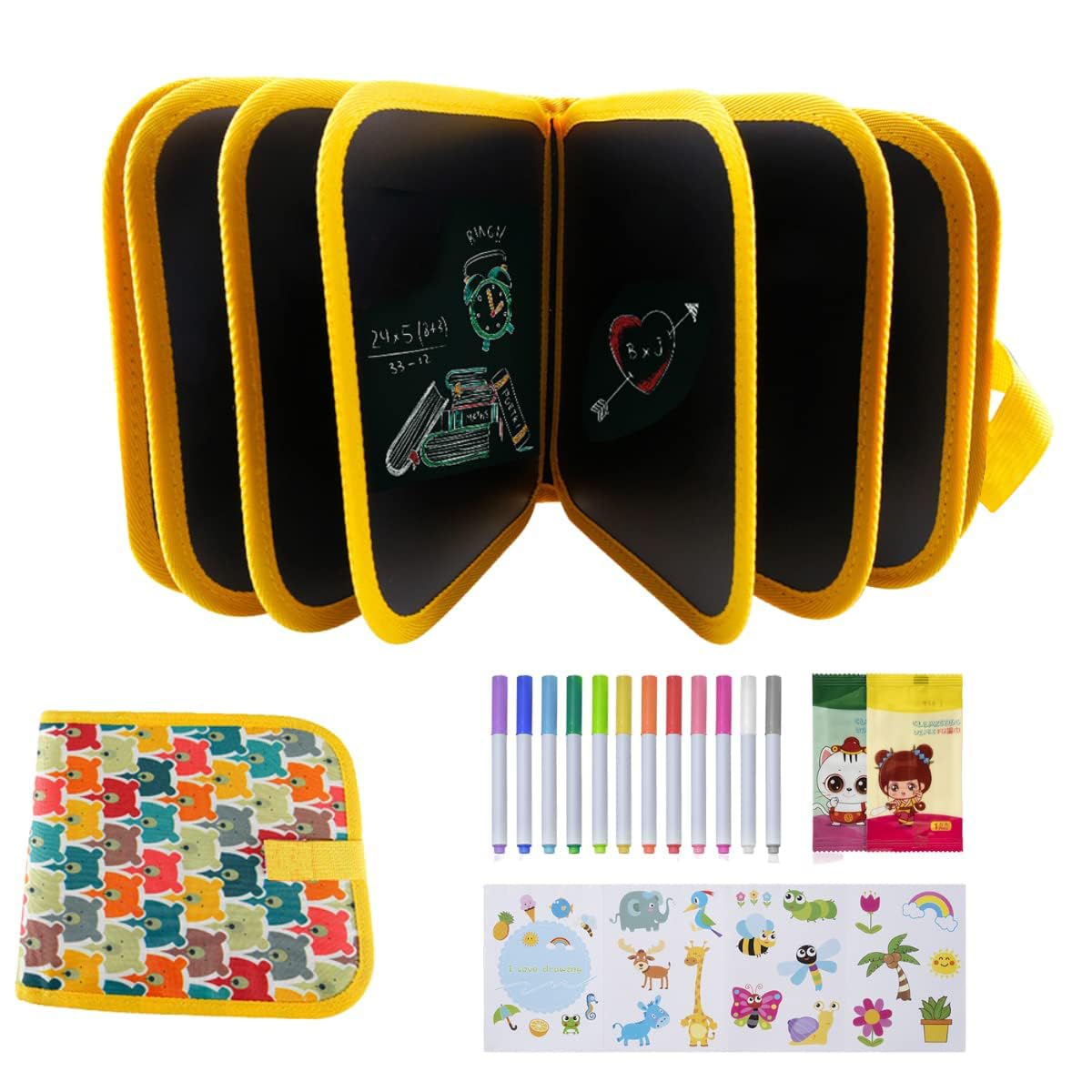 Erasable Doodle Books, Double-Sided Kids' Drawing Writing Boards with 12 Coloring Pens, Portable Early Learning Drawing Pad Travel Toys Birthday Gifts for 3-8 Year Old Boys Girls