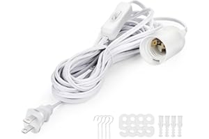 AROAKKO UL Approved Hanging Extension Lantern Cord, 19.7Ft Cable with E26 Bulb Socket, 2-Prong Plug, On/Off Switch - for Kitc