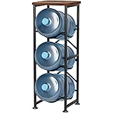 storenization 5 Gallon Water Jug Holder, 3-Tier Water Bottle Holder with Wood Top Shelf, Heavy Duty Water Cooler Jug Rack, Water Dispenser Storage Stand for Kitchen Office and Living Room