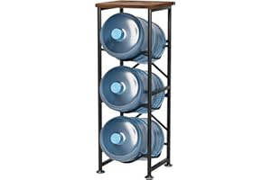 storenization 5 Gallon Water Jug Holder, 3-Tier Water Bottle Holder with Wood Top Shelf, Heavy Duty Water Cooler Jug Rack, Water Dispenser Storage Stand for Kitchen Office and Living Room