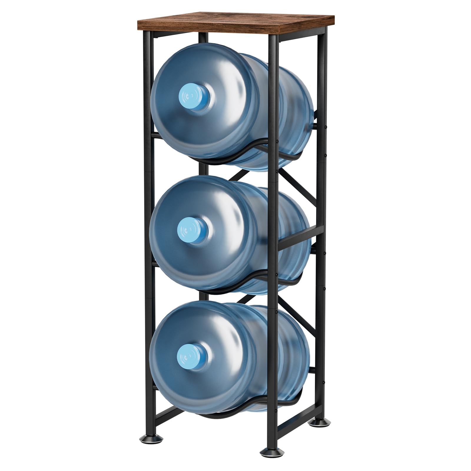 Photo 1 of storenization 5 Gallon Water Jug Holder, 3-Tier Water Bottle Holder with Wood Top Shelf, Heavy Duty Water Cooler Jug Rack, Water Dispenser Storage Stand for Kitchen Office and Living Room
