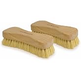All-Natural Wooden Scrub Brush Set | Eco-Friendly Cleaning Brush Set with Tampico Bristles | Floor Scrub Brush &amp; Shower Scrubber for Bathroom, Tub, Kitchen &amp; Carpet | Sustainable Set &ndash; Pack of 2