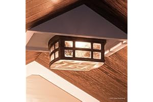 Urban Ambiance Luxury Craftsman Outdoor Ceiling Light, Small Size: 5.75" H x 12" W, with Tudor Style Elements, Highly-Detailed Design, Oil Rubbed Parisian Bronze Finish and Water Glass, UQL1249