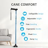rehand Folding Adjustable Walking Stick Quad Cane with Soft Handle Blue view 2