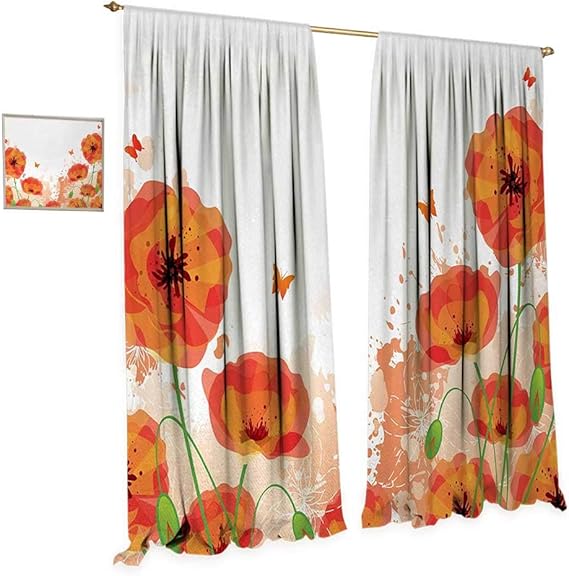 Poppy Window Curtain Fabric Digital Watercolors Design of