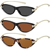 YMRFW Retro Oval Cat Eye Sunglasses for Women Y2k Designer Trendy Narrow Shades Metal Temples UV protection Sun Glasses
