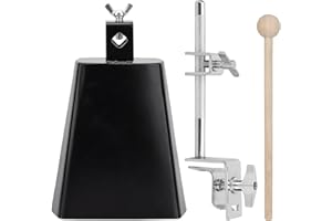 GREESUIT 7 Inch Cowbell And Cowbell Clamp: Adjustment Cowbell Holder Percussion with Mount, Metal Drum Cowbell with Drum Stick for Bass Drum Hoop Up or Down