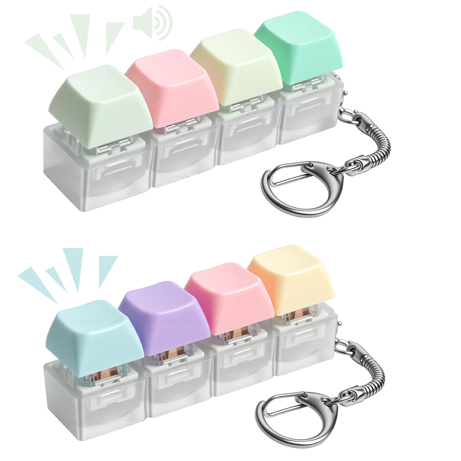 CEYOME 2Pcs Keyboard Fidget Toy - Portable Fidgets Keyboard 4 Buttons with Keychain - Clicky Fidget Toy for Stress Relief, Office, School, Home and Travel