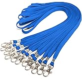 Lanyards 10 Pcs Bulk Lanyard for Id Badges Flat Lanyard with Badge Clip Swivel Hook (10, Blue)