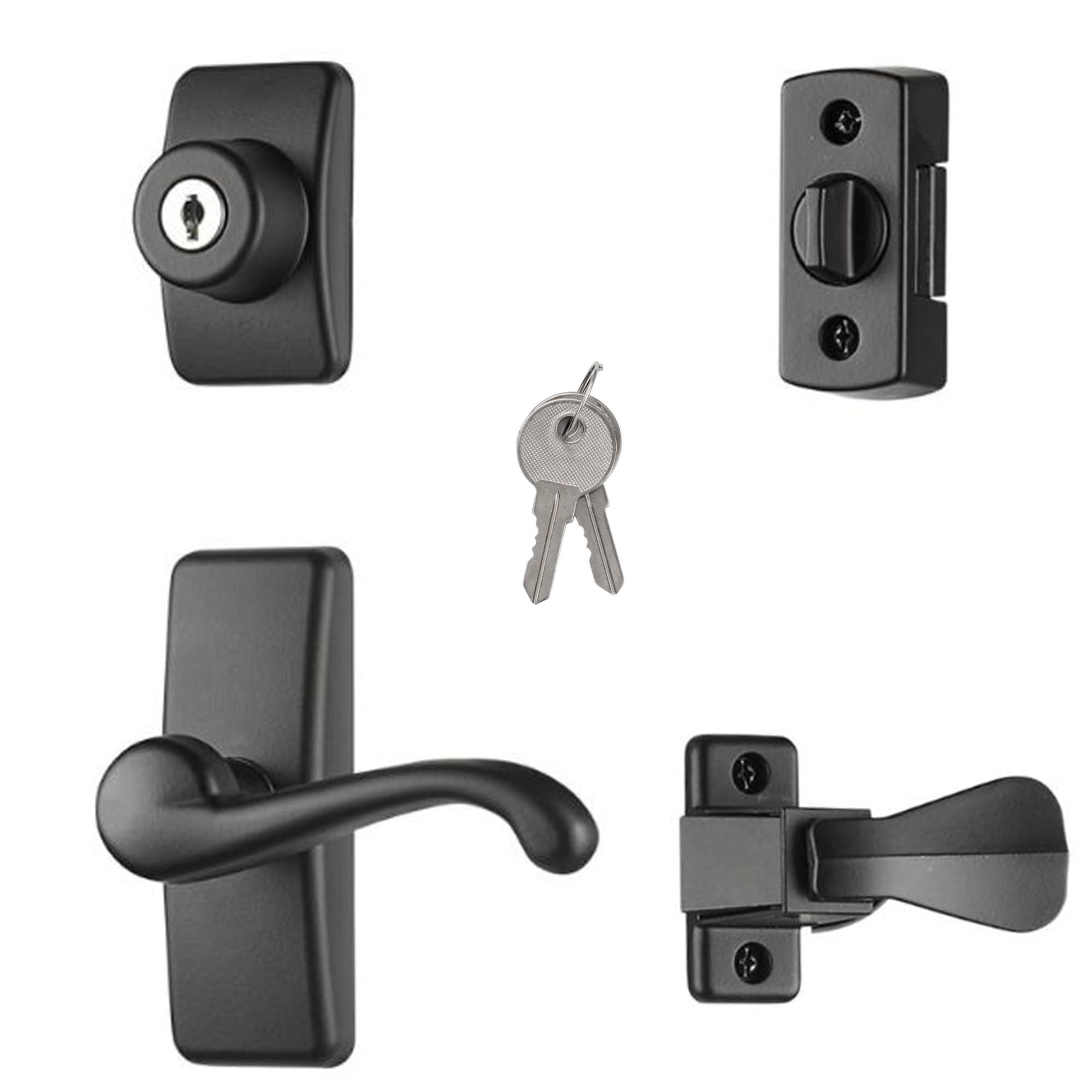 Ideal Security HK01-I-MB GL Lever Storm and Screen Doors Handle Set, 4-Piece, Matte Black