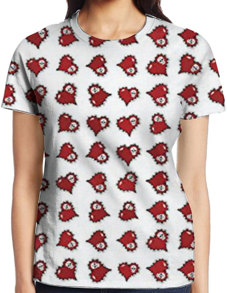 WuLion Skeleton Patterns in Ornate Red Hearts Women's 3D Print T Shirt White