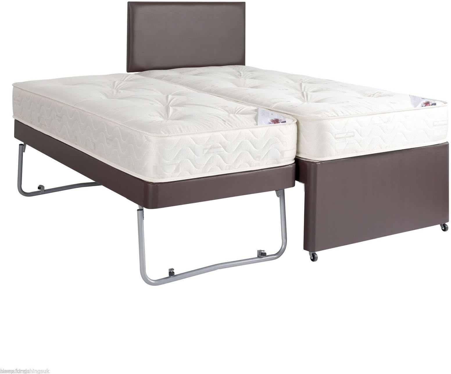sleepkings 3ft Single Guest Bed 3 In 1 With Mattress Pullout Trundle Bed In CREAM Faux Leather
