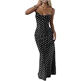 Floerns Women's Polka Dots Backless Maxi Dress Sleeveless Draped Fishtail Going Out Bodycon Long Slip Dresses