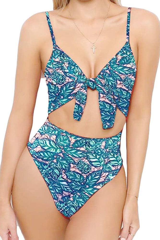 Womens Strappy One Piece Swimsuits Tie Knot Front Bathing Suits Cut Out Monokini Swimwear