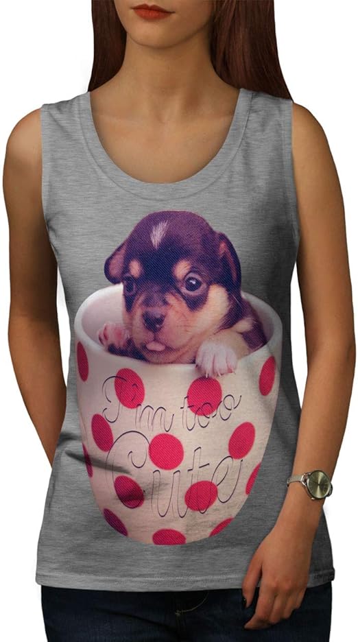 wellcoda Tasse Hündchen Niedlich Komisch Hund Frau Tank Top Wenig