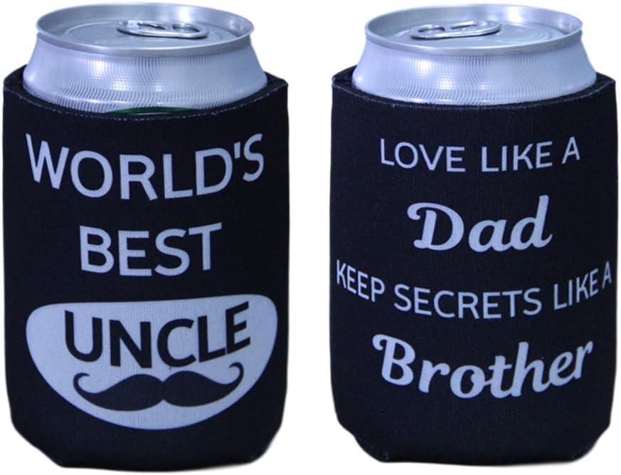 TainadaNeoprene Beer Beverage Drink Can Coolie Cooler Insulators (2 pcs,Double Sided Printing) with One Absorbent Coaster (World's Best Uncle)