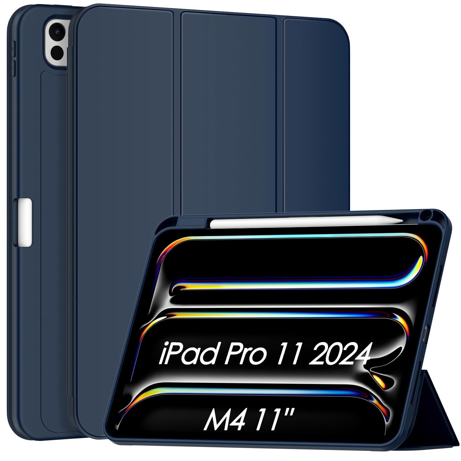 Photo 1 of New iPad Pro 11 Inch Case 2024 (M4, 5th Gen) with Pencil Holder, Lainergie iPad Shockproof Case with TPU Back [Support Pencil Pro and Pencil (USB-C)], Support Face ID and Auto Wake/Sleep - Navy Blue