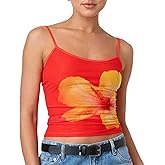 Women Y2K Floral Print Tank Tops Spaghetti Strap Slim Fit Crop Camisole Vintage Aesthetic Sleeveless Tops Streetwear