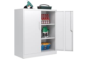 LISSIMO Metal Storage Cabinet with Doors and Adjustable Shelves,Steel Lockable Cabinet for Garage,Home,Office and School Assembly Required(White)