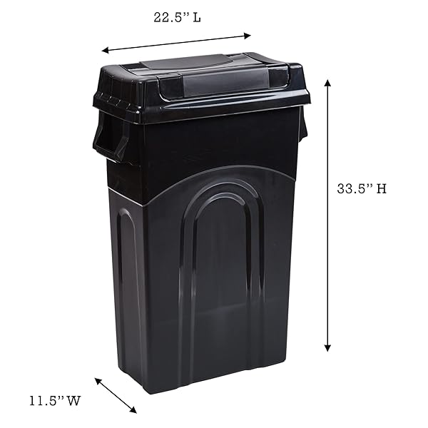 UNITED SOLUTIONS HIGHBOY WASTE CONTAINER WITH SWING LID, 23 GALLON, SPACE SAVING SLIM PROFILE AND SIMPLE BAG REMOVAL, HANDLES FOR EASY CARRYING, INDOOR/OUTDOOR USE, PLASTIC, BLACK, 1-PACK.