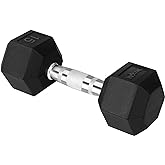 Yes4All Hex Dumbbell, Rubber Coated, Chrome Grip Hand Weight | Hex-Shaped with Ergonomic Chrome Handles Prevent Rolling and Provide a Secure Grip, Suitable for Home Gyms