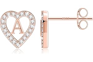 Anoup Heart Initial Stud Earrings - Gifts for Girls, Sterling Silver Post 14K Gold Plated All Over Hypoallergenic | CZ Simulated Diamond Stud Earrings | Birthday Gifts for Girls Kids Toddlers