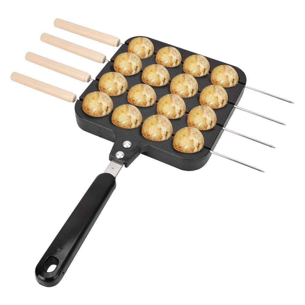 Elprico 16 Holes Takoyaki Pan,Cast Aluminum Non-Stick Takoyaki Grill Pan Plate Takoyaki Maker with 4 Baking Needles for DIY Octopus Ball