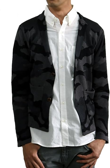 Amazon エン Enn メンズ 迷彩 ニット 2b テーラードジャケット おしゃれ ニット セーター ショート ストレッチ スリム テーラード ジャケット 迷彩柄 カモフラージュ カモフラ カジュアル オラオラ 秋 冬 ブラックカモフラ 5 M コート ジャケット 通販