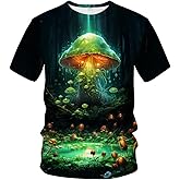 LAOLIUSN Mushroom T-Shirt Art Colorful Element Theme Tee Fungus Graphic Top